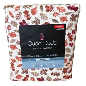 Cuddl Duds Heavyweight Flannel Sheet Set Queen Autumn Leaf Pattern Fall Gift NEW